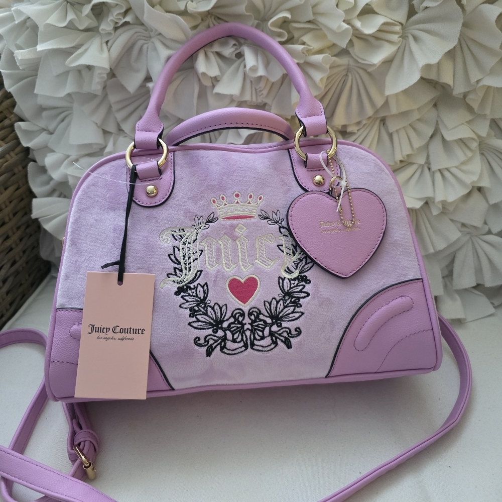 Juicy Couture Velour Bowler Bag Fondant Pink Lavender NWT Y2K Inspired Coquette